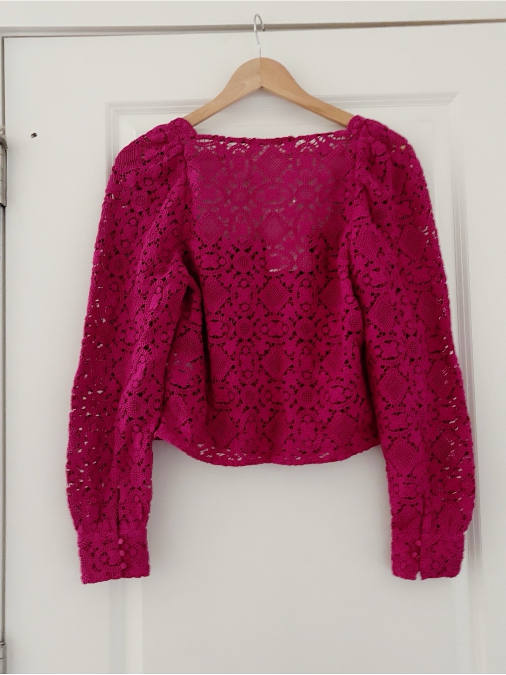 NWT Sezane Alvere Guipre Lace Square Neck Top Blouse Fuschia 8 - Picture 4 of 9
